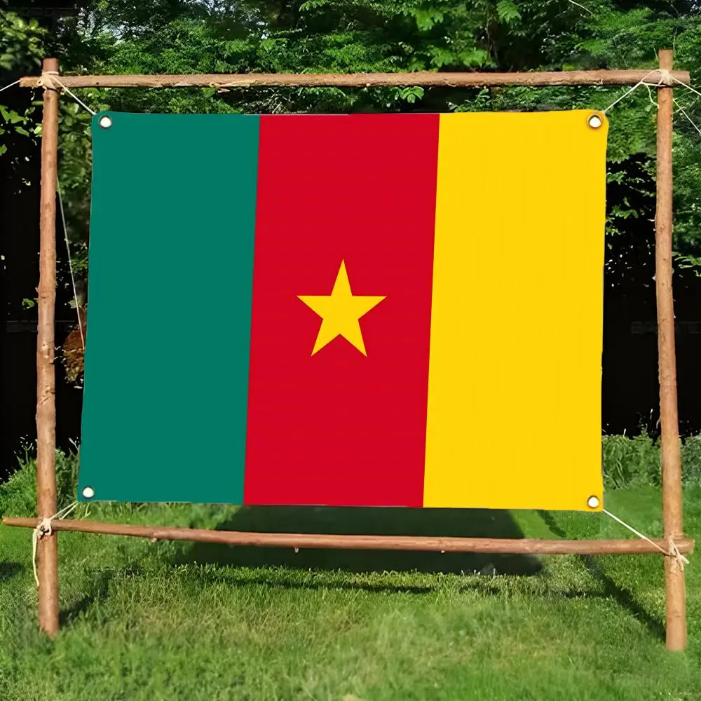 Cameroon Indomitable Lions Flags Daily four ring borderless design indoor outdoor decor easy hang install