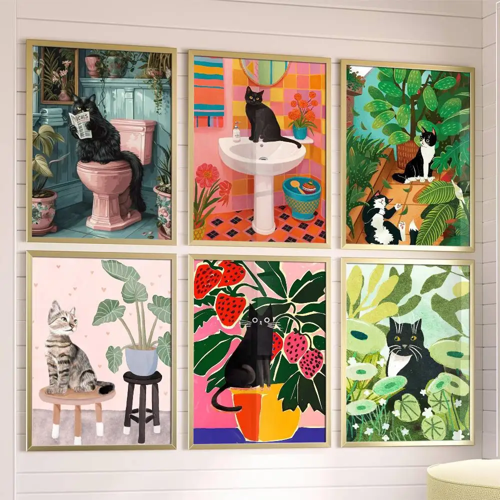 

Green Plants Black Cat Poster Posters,waterproof Paper Stickers,coffee Shops,bar Living Rooms