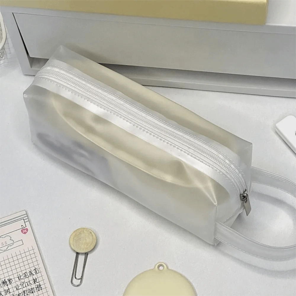 INS Sea Salt Cheese Pen Bag Large Capacity Removable Stationery Bag Translucent Portable Pencil Case Students Use
