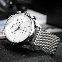 FORSINING Automatic Mechanical Men Watch with Power Reserve Indicator Auto Date Male Casual Business Wristwatch Steel Mesh Strap
