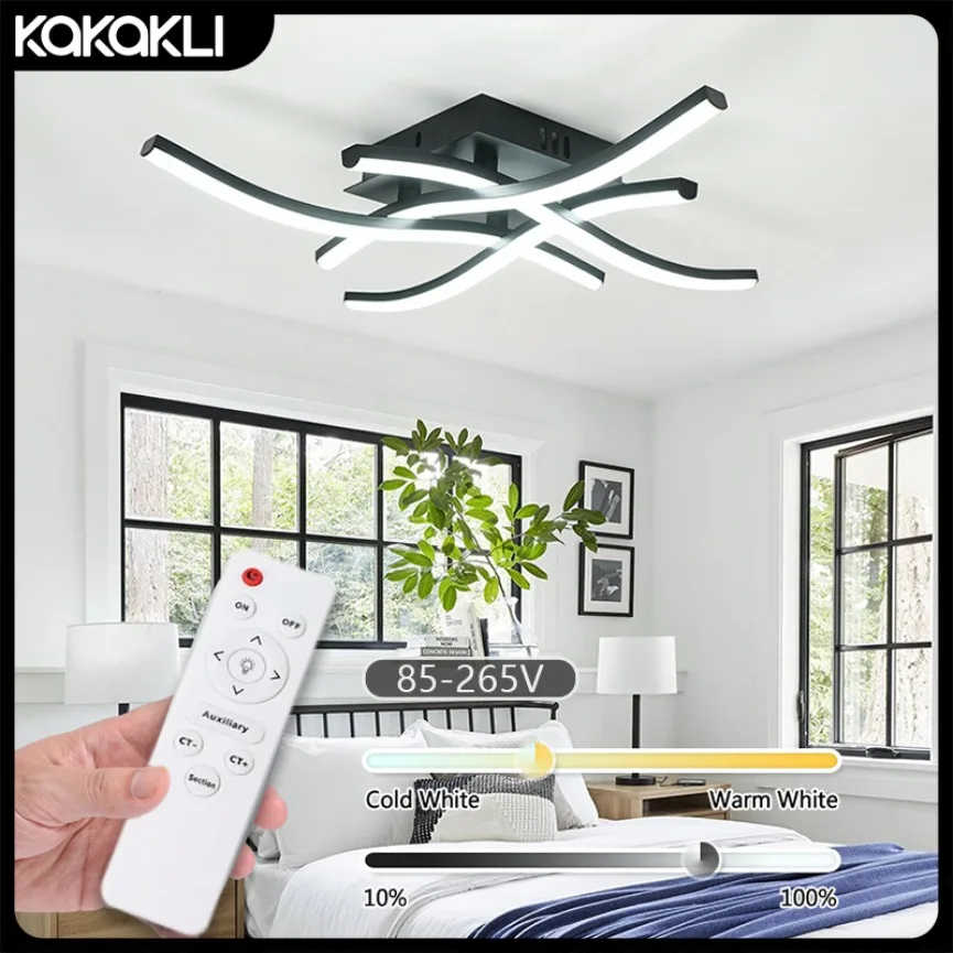 

Modern LED Ceiling Light Curved Design 3-color Variable Remote Dimming Chandelier Living Room Bedroom Study Aisle Ceiling Lamp