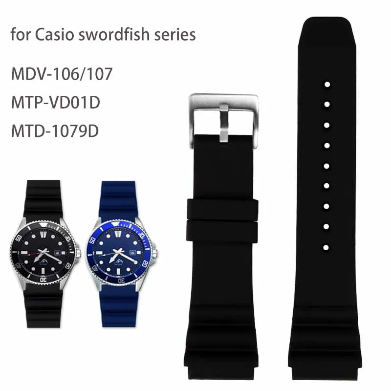 22mm for Seiko No.5 Series Silicone strap For CASIO swordfish diving watch MDV-106 MDV-107 MTP-VD01D watchband men's wrist band