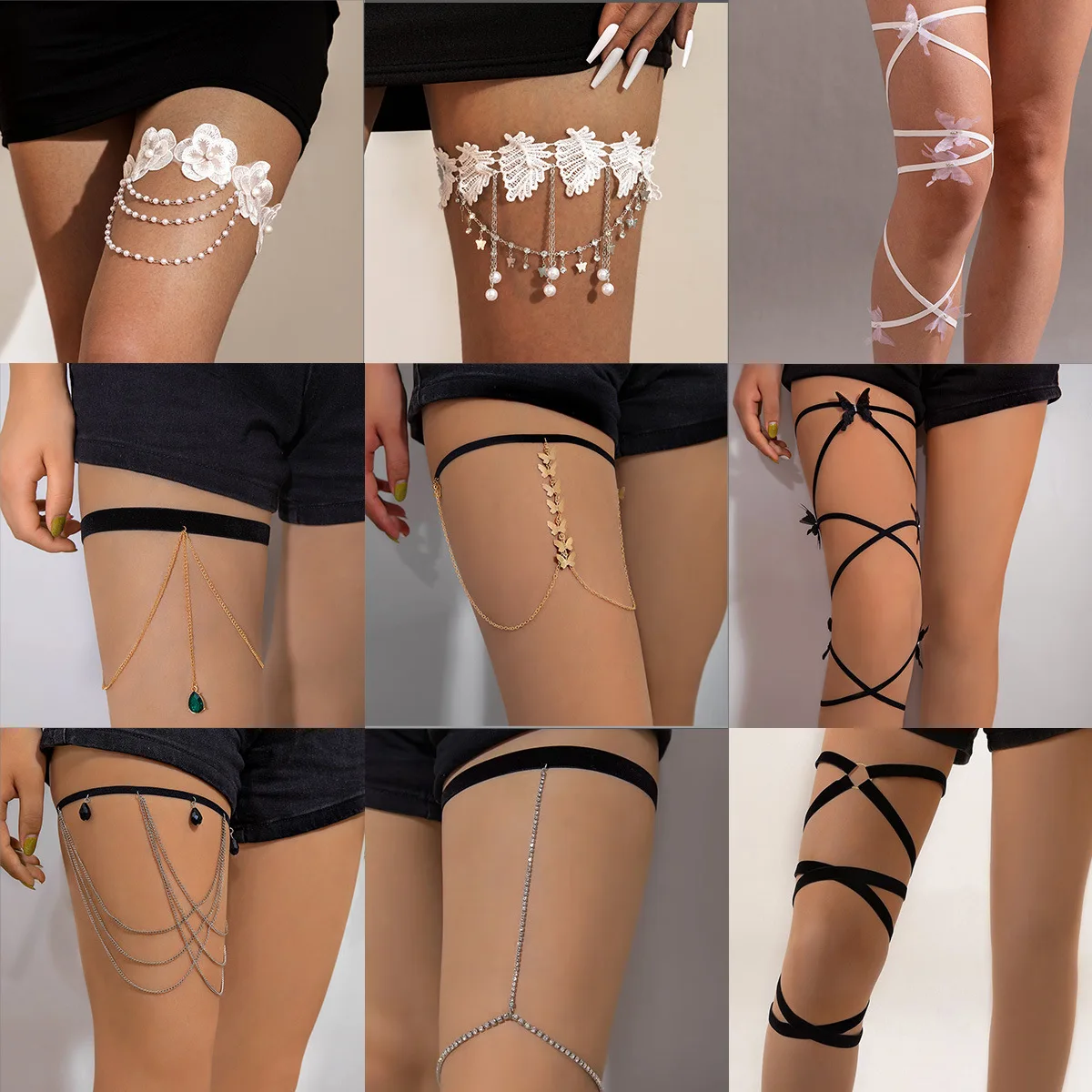 Sweet and Cool Hot Girl Style Cross Leg Chain, Fashionable and Sexy High Elasticity Butterfly Strap Leg Chain for Women