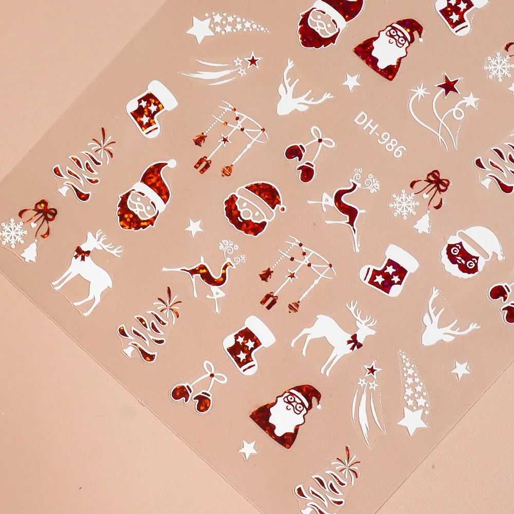 1/5/10pcs 크리스마스 네일 스티커 눈송이 하트 체리 3D 플랫 네일 아트 스티커 DIY 자기 접착 매니큐어 장식 데칼