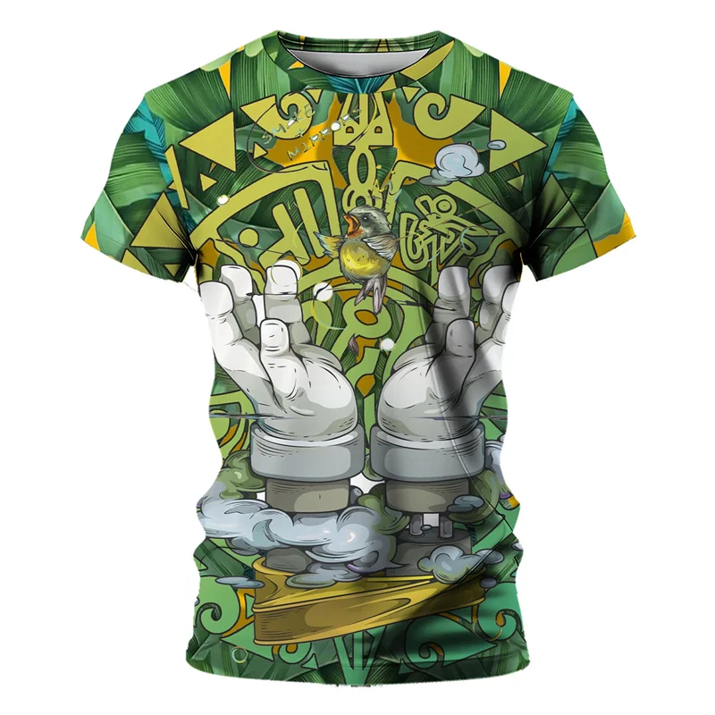 3D Printed Mechanical Heart T-Shirt For Men Flower Bird Fish Pattern Tees Loose Round Neck Tops Short Sleeve T Shirts Streetwear