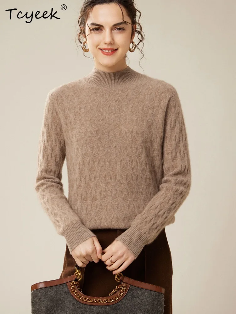 

Tcyeek, A-level 100%Goat Cashmere Sweaters, Women Mock Neck Jacquard, Soft Elegant Boutique Sweater, Autumn Winter T48092QM