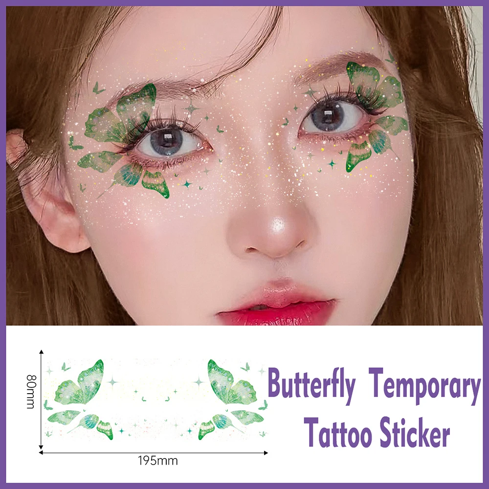 

1pc Fairy Butterfly Wings Shiny Tattoo Sticker Waterproof Eyes Face Body Art Fake Tattoos Women Makeup Dance Music Festival
