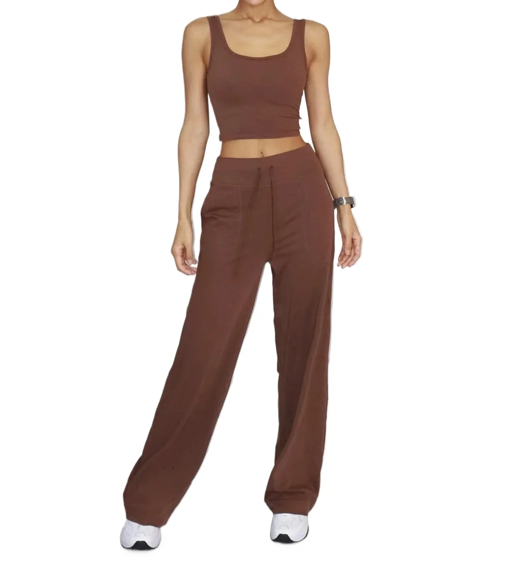 

2PCS Women Yoga Set Tracksuit Back Cross Bra Tank Top Long Loose Running High Waist Pant Fitness Active Suits Wear Legging Femme