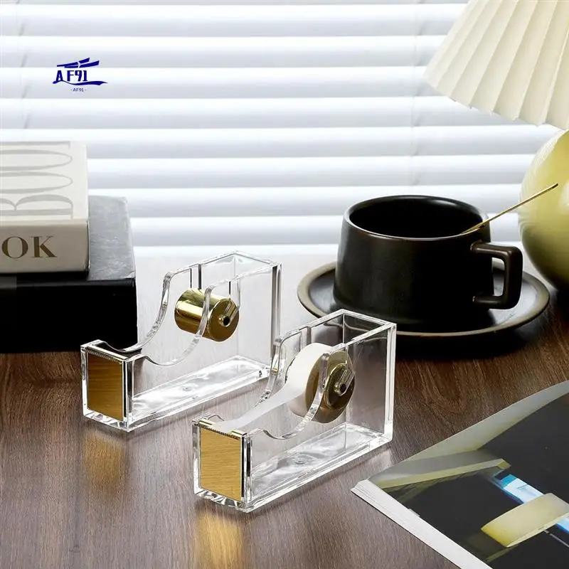 

AF91-2 Pieces Acrylic Office Tape Dispenser Transparent Gold Tape Dispenser Tape Holder Packing Tape Dispenser Durable Easy To U