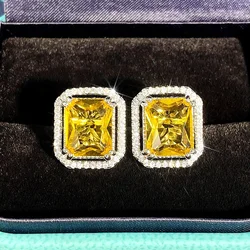 2026 Geometric Stud Earrings with Yellow Cubic Zirconia Trendy Luxury Bright Color for Women Temperament Lady Jewelry