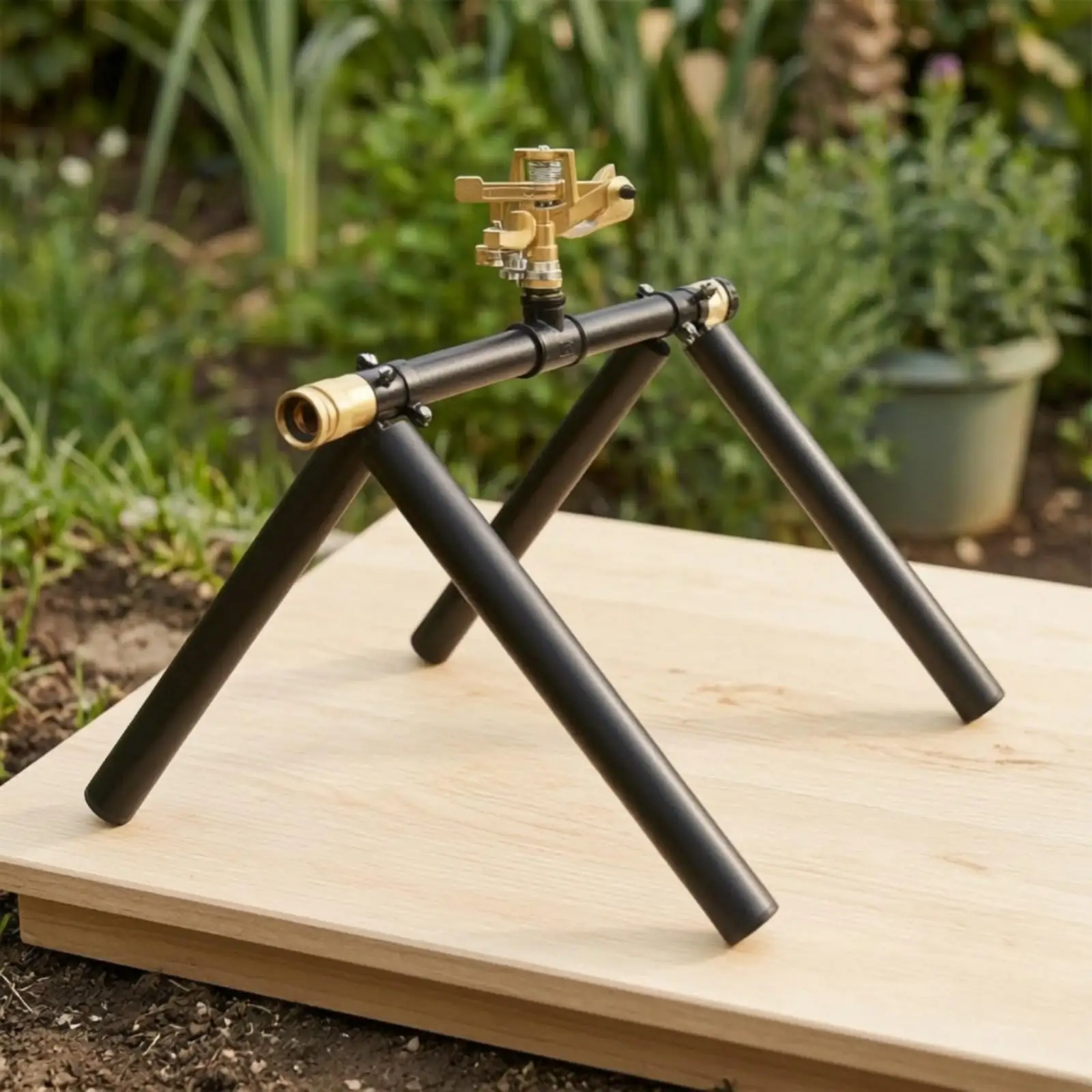 360 Degree Rotating Lawn Sprinkler Head for Garden Watering with Metal Tripod Base for Grass Plants and Rooftop Areas
