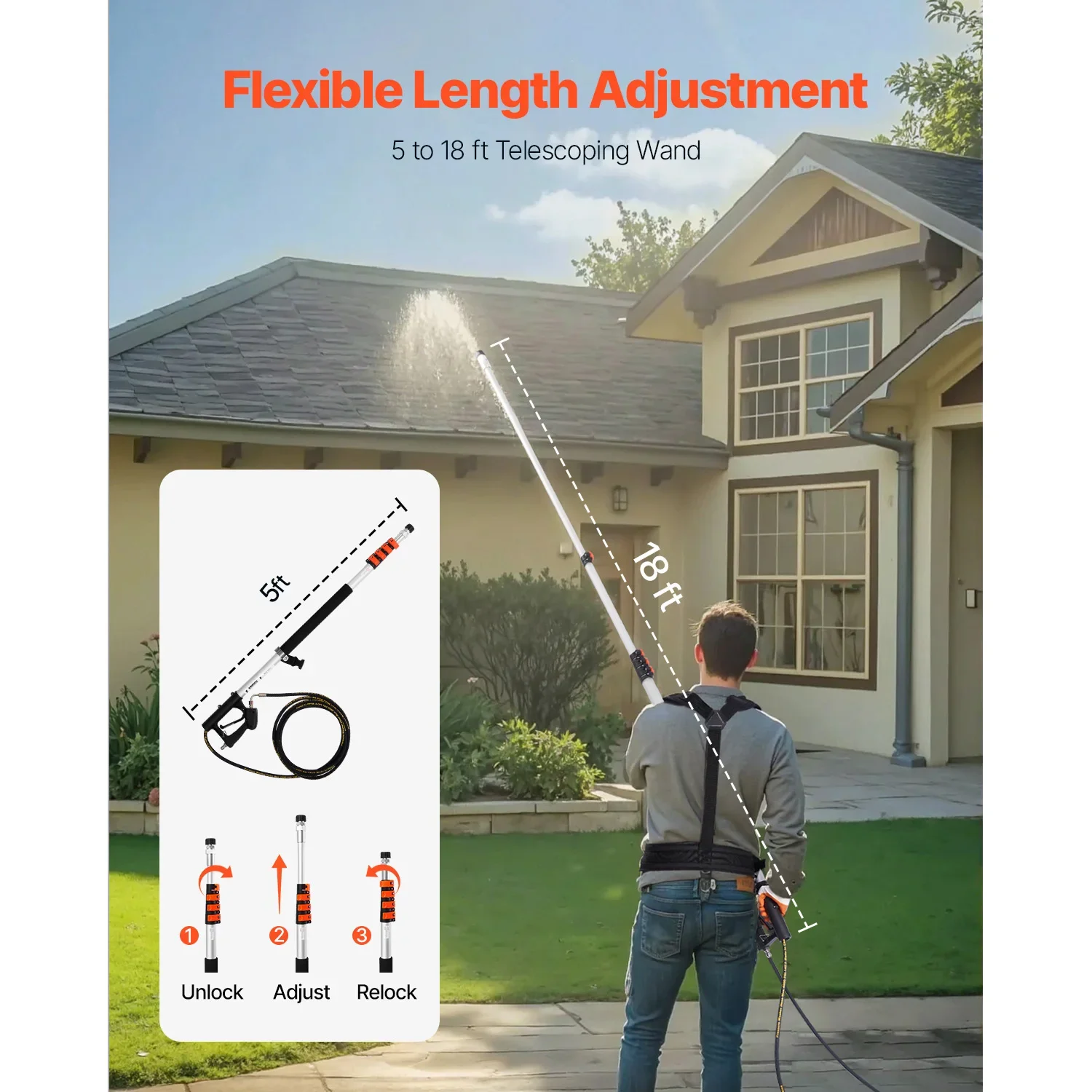 Pressure Washer Telescoping Wand 18 ft 4000 psi Telescopic Spray Wand with Power Washer Extension Wands