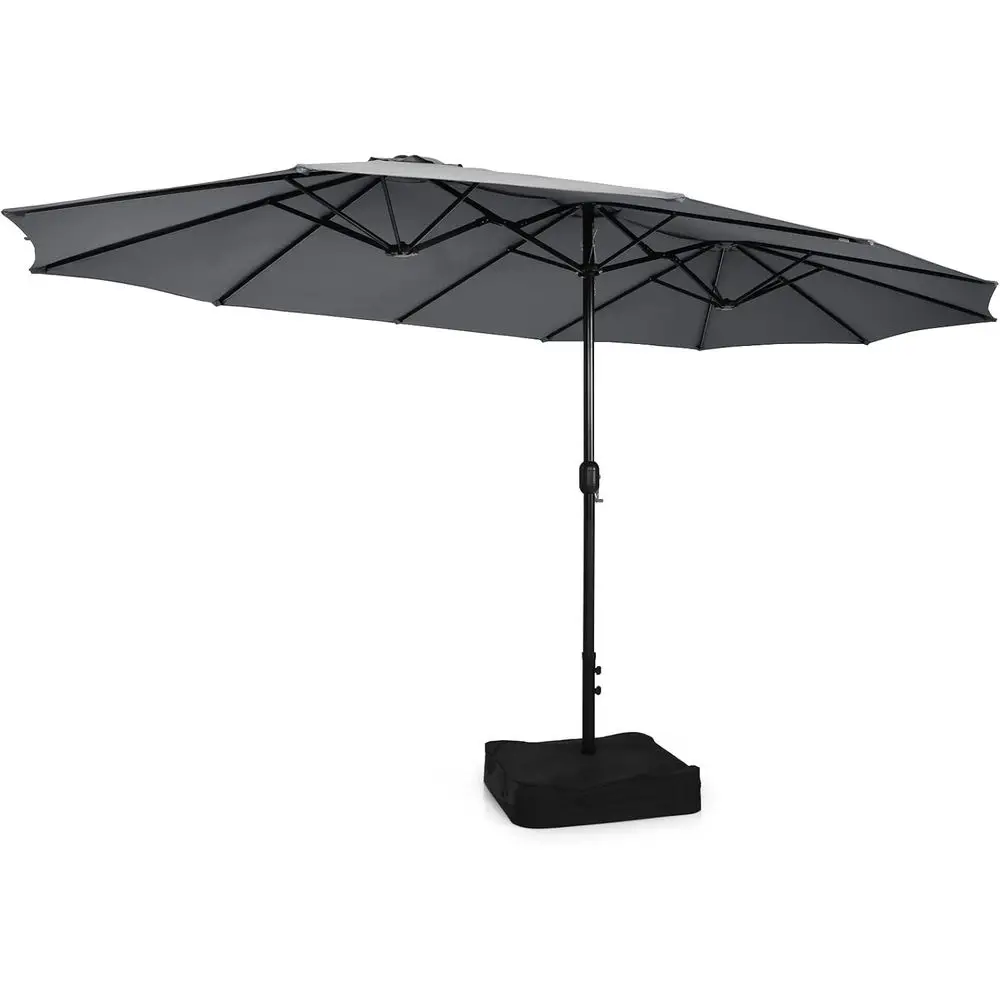 

Extra-Large Double-Sided Patio Umbrella with Crank and Metal Ribs for Outdoor, Backyard, Poolside (Gray)