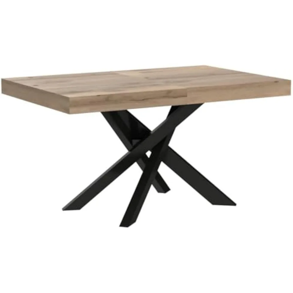 طاولة طعام إيما ريفي أوك قابلة للتمديد بأرجل متقاطعة سوداء ومقاعد تتسع لـ 6-10 أشخاص #5