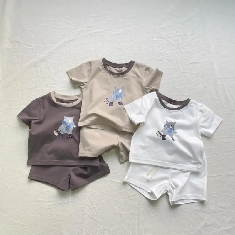 2026 Summer New Baby Short Sleeve Clothes Set Boys Girls Cartoon Print T Shirts + Shorts 2pcs Suit Cotton Casual Toddler Outfits