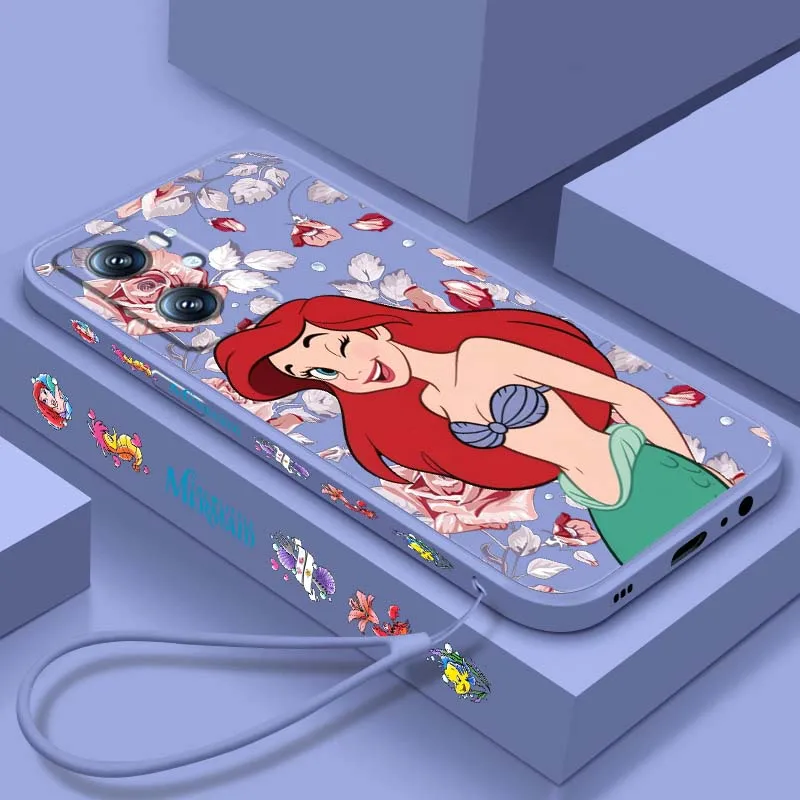 

Disney The Little Mermaid Cute Phone Case For OPPO Find X5 A11 A16K A53 A98 A3 A57 A72 A73 A96 A74 A9 A5 5G Liquid Left Rope