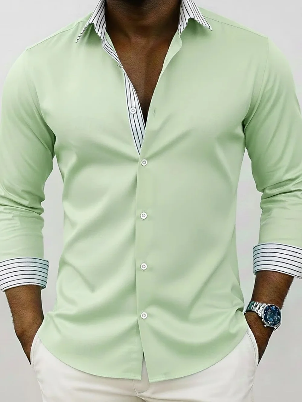 

Men's Business Casual Long Sleeve Button up Shirt Solid Color Printed Fashionable Streetwear Comfortable for Social Parties