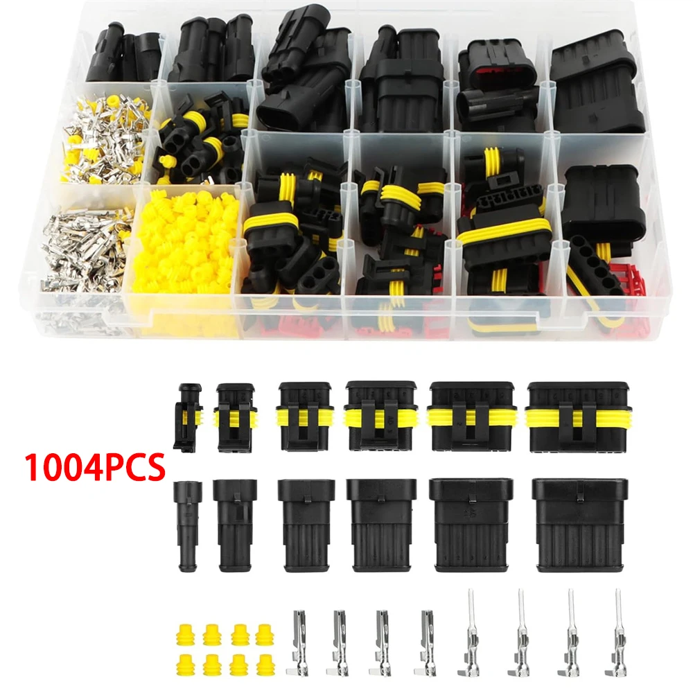 408pcs/1004Pcs Waterproof Automotive Cable Wire Connectors Kit, Car Electrical Wiring Connectors Kit 1/2/3/4/5/6 Pin Connector