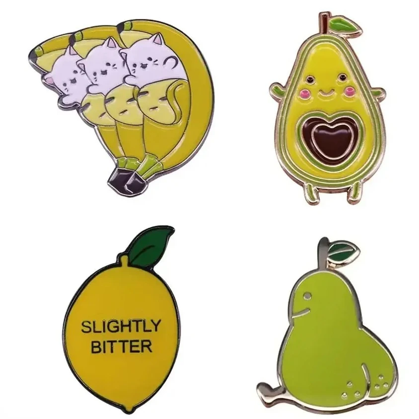 Funny Fruit Elf Metal Enamel Pins Banana Lemon Avocado Lapel Brooches Hoodie Backpack Hat Badge Decorative Accessories Fans Gift