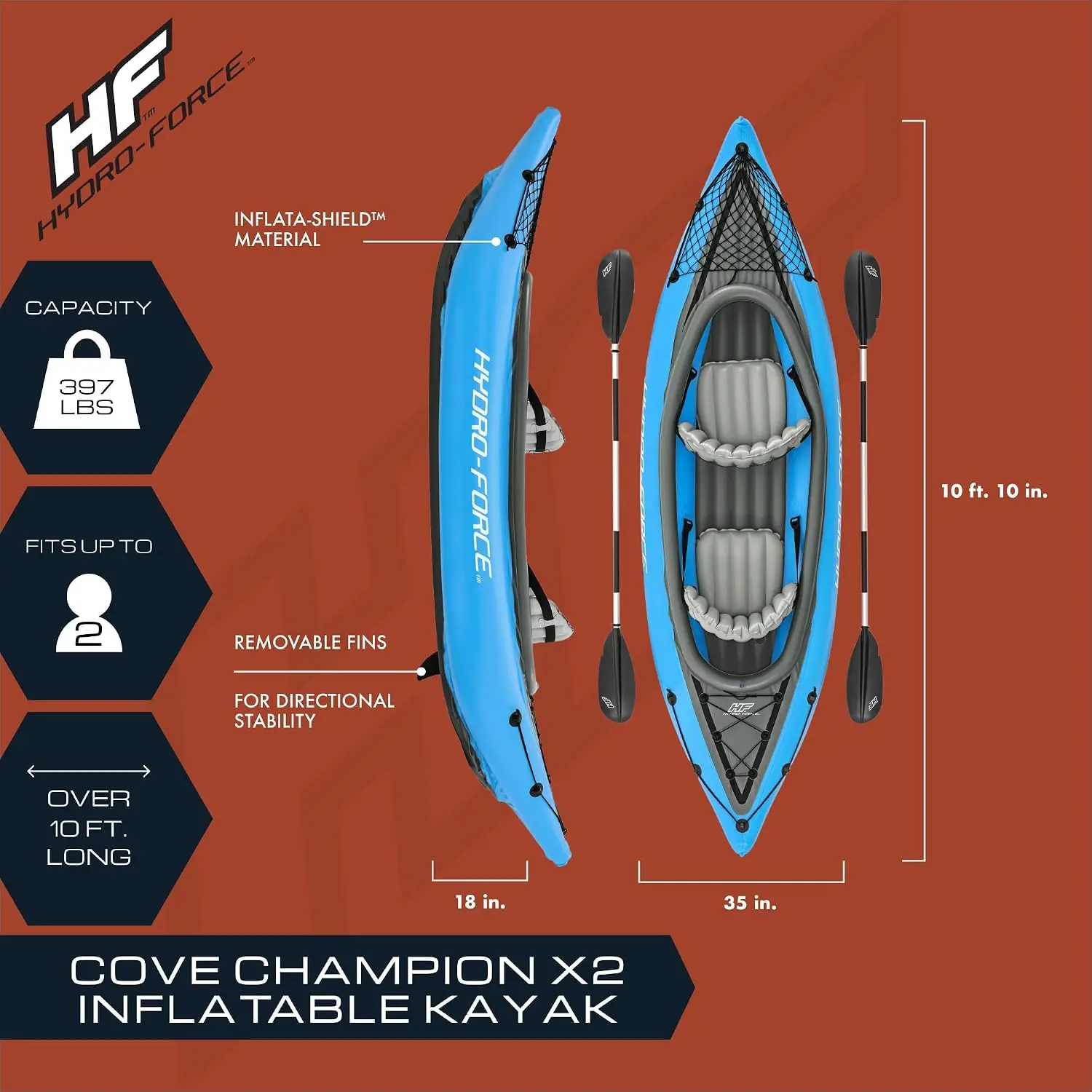 Hydro Force Inflatable Kayak Set | Includes Seat, Paddle, Hand Pump, Storage Carry Bag | Great for Adults, Kids and, Custom