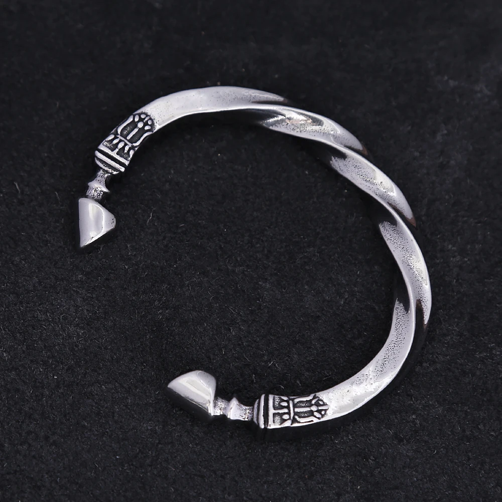 Vintage Stainless Steel Viking Twist Cuff Bangles For Men Silver Color War Horse Hoof Bracelets Punk Amulet Jewelry Adjustable