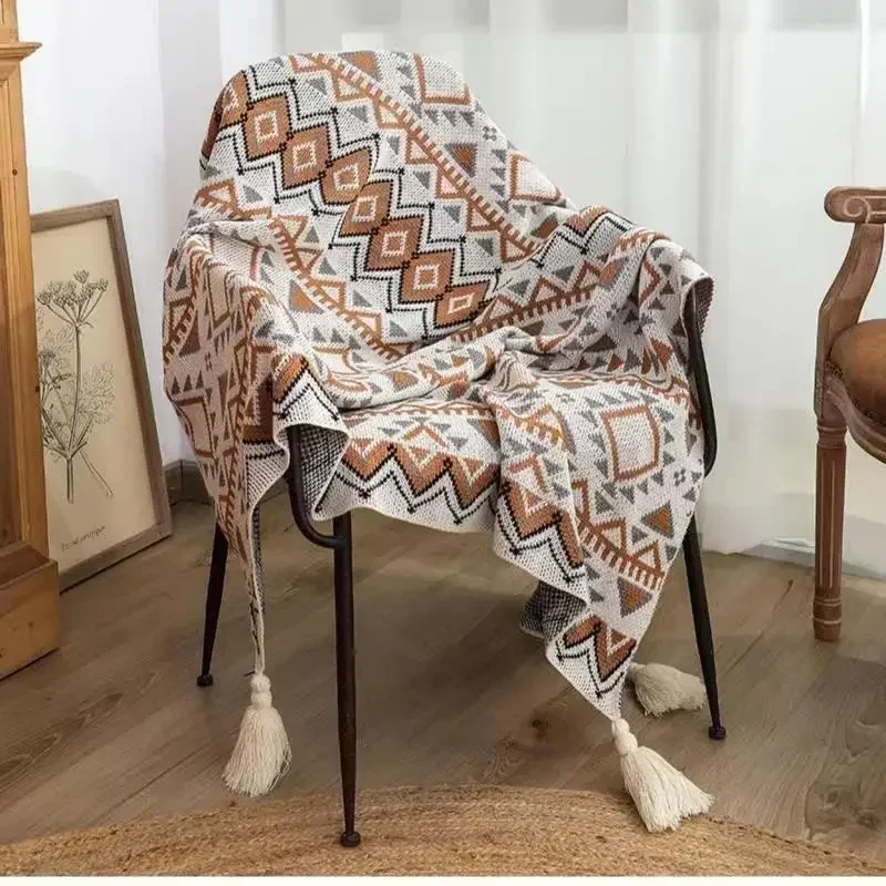 Boho Plaid Blanket Simple Throw Winter Warmer Blankets Decorative Sofa Cover Knitted Soft Shawl for Office Breaking Napping