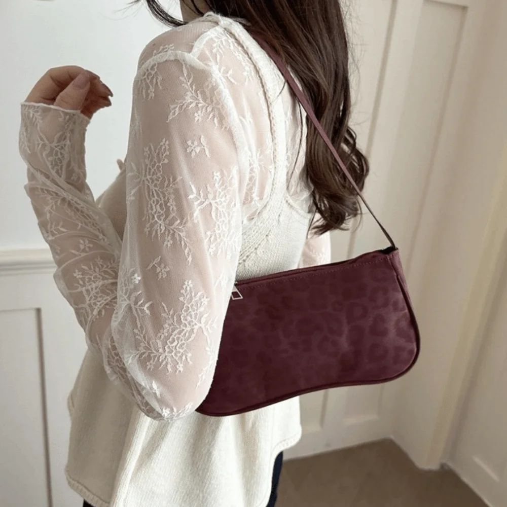 Fashion Vintage Leopard Print Shoulder Bag Square Solid Color French Stick Bag Lightweight Compact Matte Finish Handbags Outings