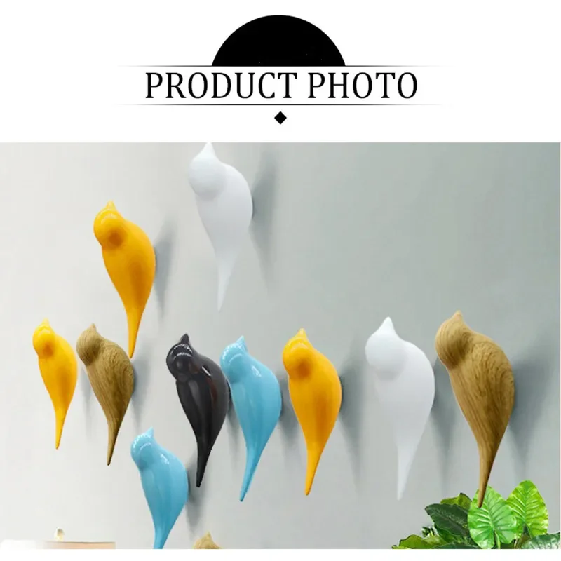 Creative Wall Hooks Bird Decoration Resin Wood Grain Hooks Bedroom Door After The Animals Hooks 3D Coat Hook Single Wall Hanger