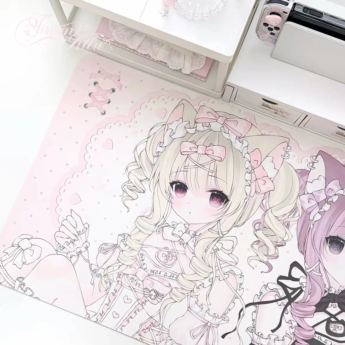 Sweet Cat Girl Leather Desk Mat, Mouse Pad, Waterproof, Non-Slip, Easy to Clean