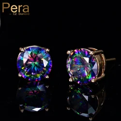 Pera 9 Colors Choice Korean Ladies Style Big Round 0.8 cm Mystic Crystal Stone Gold Color Stud Earring for Women Daily Gift E378