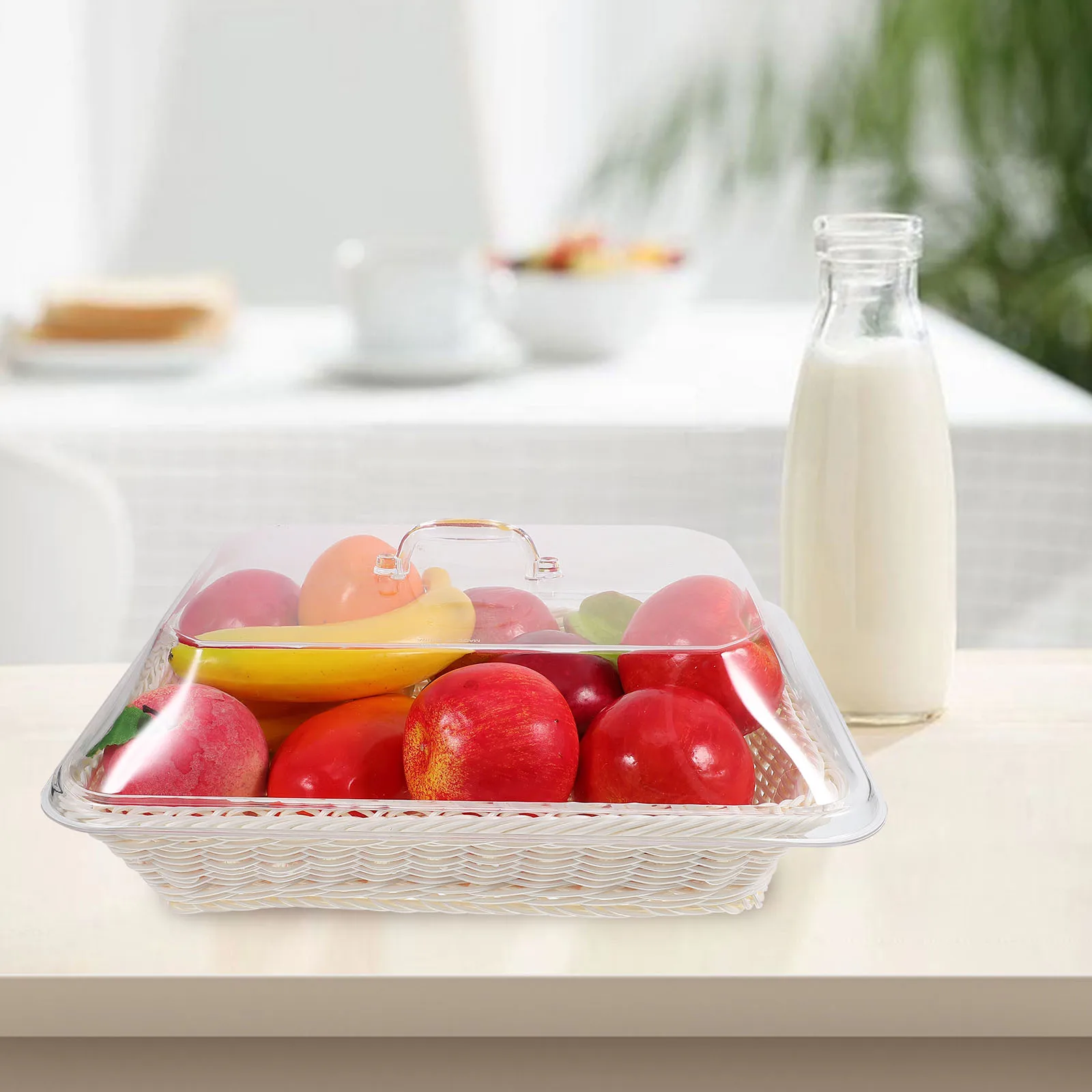 

Food Fresh-keeping Basket Decorative Bread Baskets Lid Desktop Vegetable Plastic Storage Woven Large Capacity Acrylic