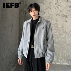 IEFB New Autumn Men's Jackets Lapel Shoulder Padded Woolen Coats Patchwork Solid Color Loose Male Short Tops Korean Style 9C8243