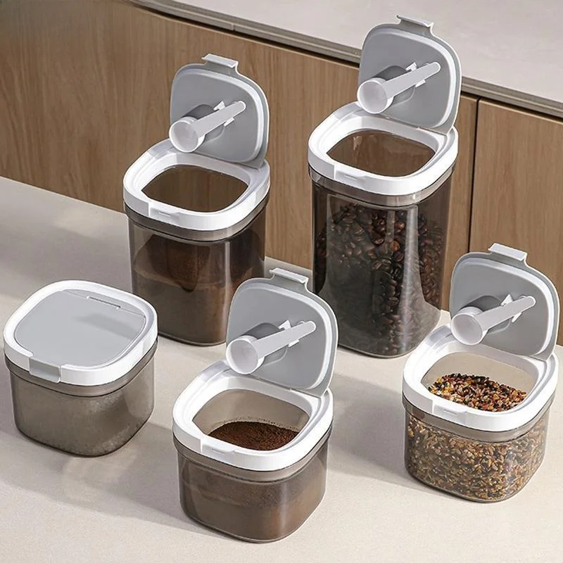 

Food ade Plastic Coffee Poer Sed Storage Jar Light Proof Square ape Kitchen Storage Container for Coffee Beans And T...