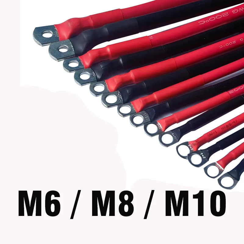 8 7 6 4 2 0AWG Red Black Super Soft Silicone Tinned Copper Wire Cable With M6 M8 M10 Terminal Lug For Inverter Car Solar