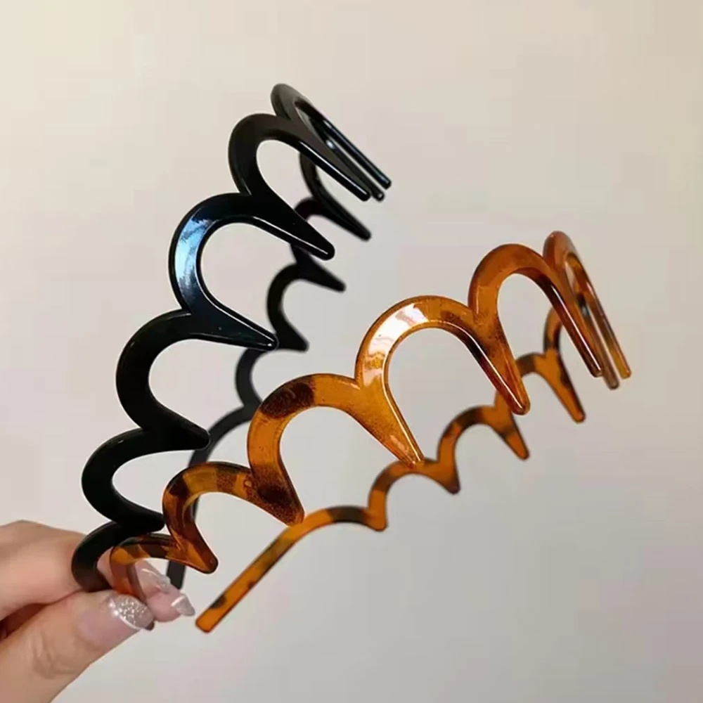 1/2pcs Korean Style Brown Resin Hairband with Wave Toothed Design High Skull Top Hair Comb Non Slip Hair Accessories for Girls view 6