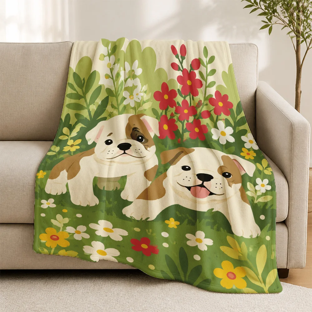 Ultra Soft Dog Lover Throw Blanket Floral Puppy Print Sofa Couch Cover Cozy Home Decor Gift for Pet Owners Bedding Accent