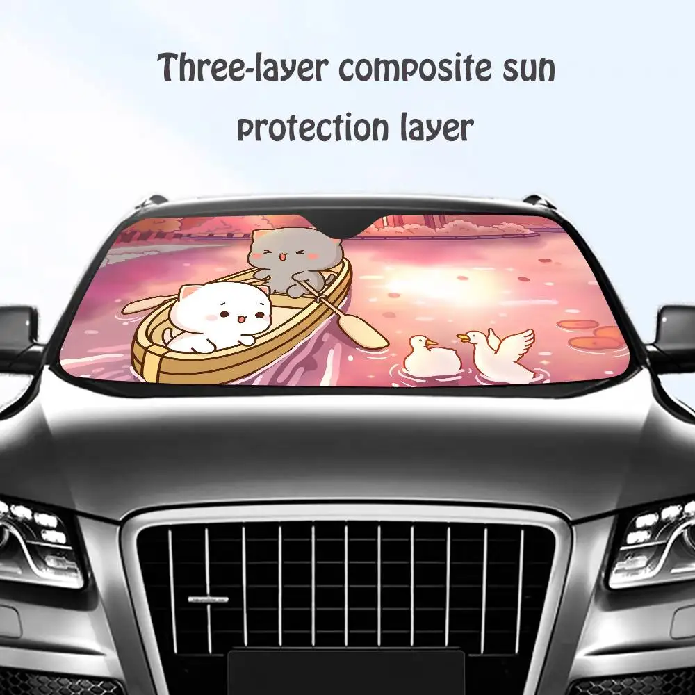 

Honey P-Peach Cat Cartoon Car SunShade Windshield Sun Shade Personalized Picture Block UV Rays Visor Protector