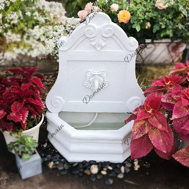 Garden Solar Fountain Outdoor Wall Hanging Waterfall Decor White Faucet Ornament for Patio