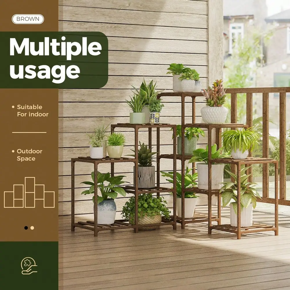 

Stand Indoor Outdoor Corner Shelf 11 Potted Large Holder For Multiple Plants Wooden Tall Stands Combo Table Rack Garden Patio L