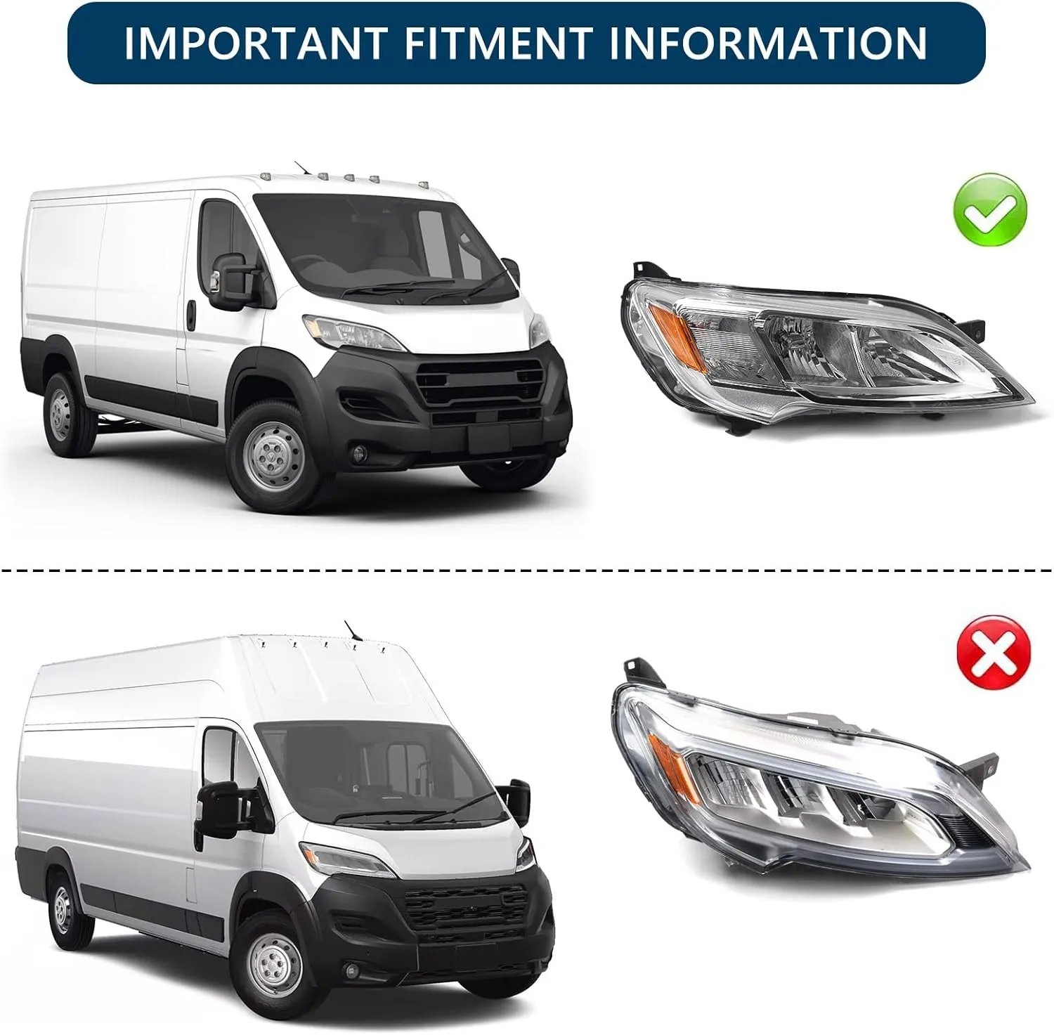 68516023AA 68516023AB Left + Right Side Headlight Halogen Assembly For 2023-2026 Dodge Ram Promaster 1500 2500