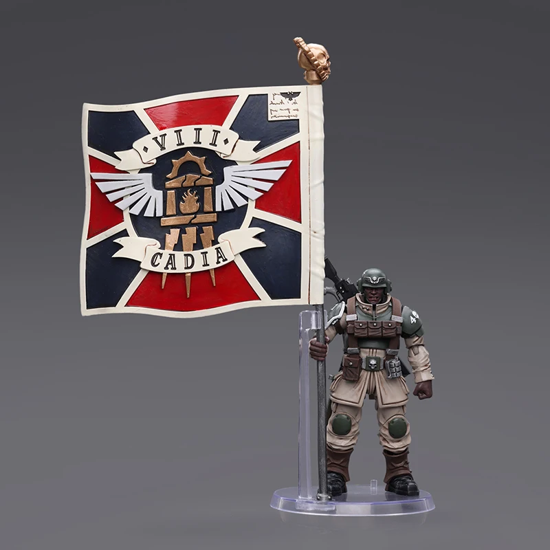 JOYTOY Warhammer 40K Astra Militarum Cadian Command Squad Veteran with Regimental Standard1:18 Action Figure,Collection Model