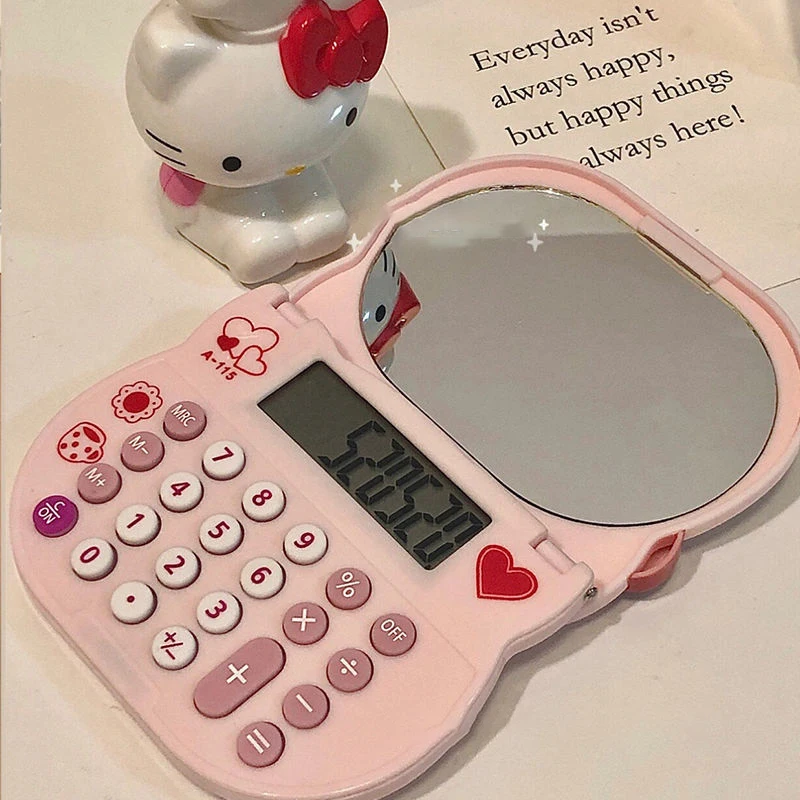 Hello Kitty Calculator Portable Foldable Vanity Mirror Cute Cartoon Girl Kids Learning Calculator Stationery School Supplie Gift