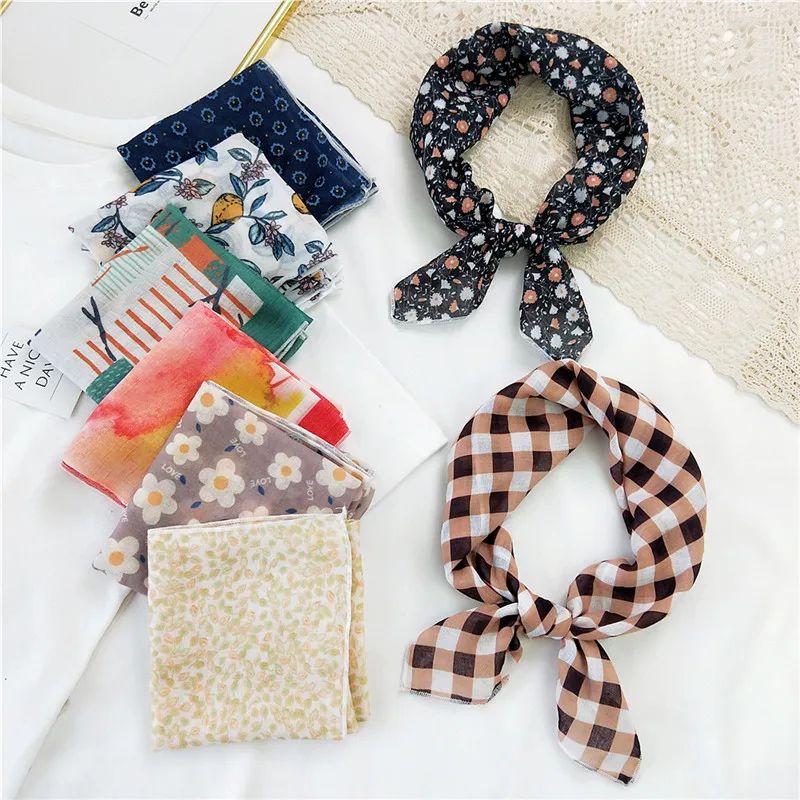 58cm Cotton Linen Square Scarves Women Decorative Scarf Spring Autumn Summer Headband Decoration Neck Scarf Neckerchief Turban