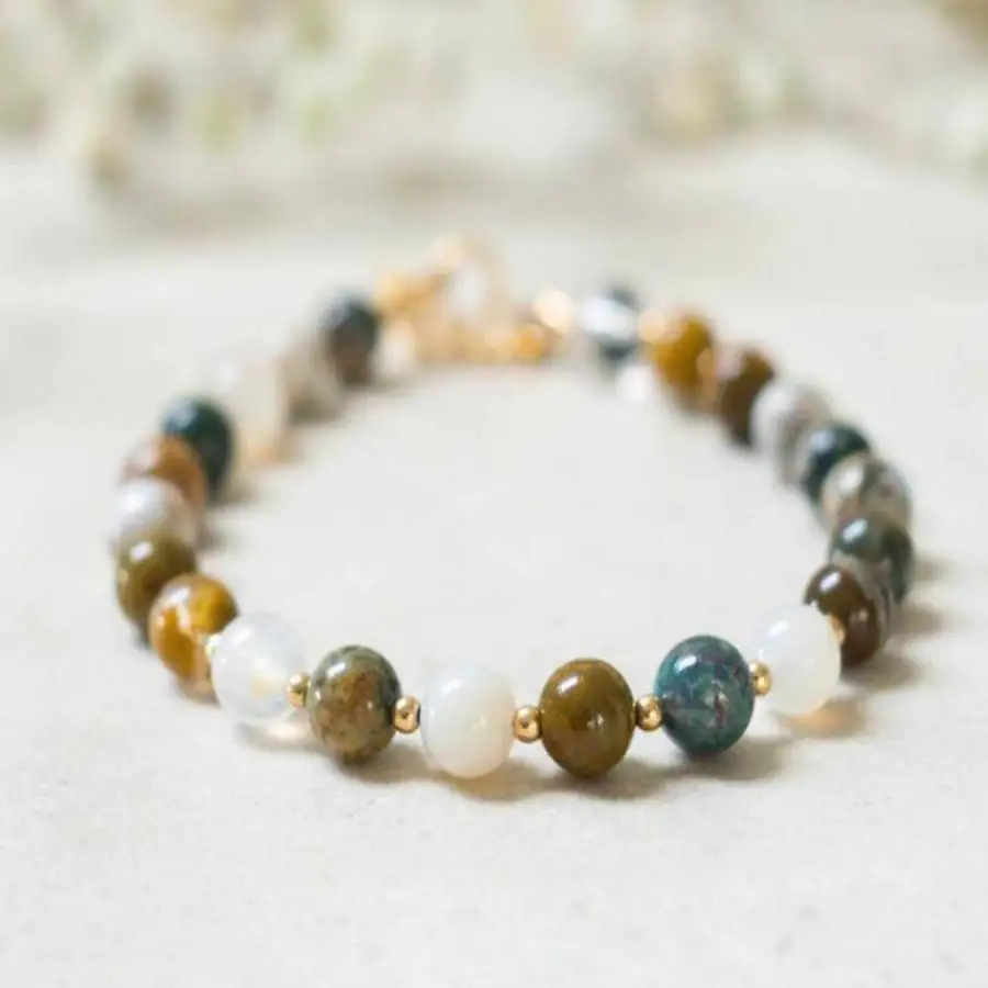 Handmade Multi Stone Beaded Bracelet with White Jade Tiger Eye Accent Fashion Jewelry Gift for Her 6MM
