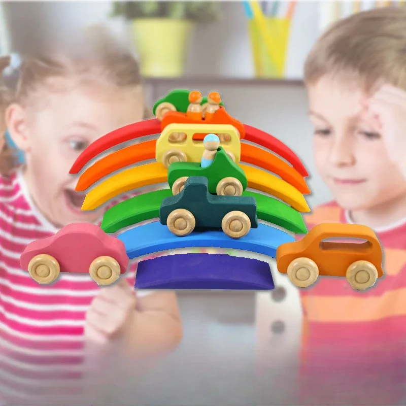 

Wood Toddler Toys 7pcs Rainbow Car Building Blocks Magnetic Construction Set Puzzle Montessori Board Games Diorama Children Toy