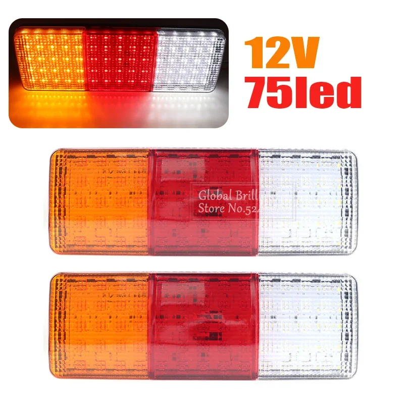 2pcs Waterproof 12V 75 LED Taillights Car Truck RV Van Bus Rear Tail Trailer Lights Signal Indicator Brake Stop Reverse Lamps