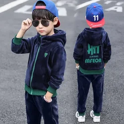 New Double-Sided Plush Boys Clothing Set Autumn Winter Warm Letter Suit For Kids 3-10 Years Children Clothes