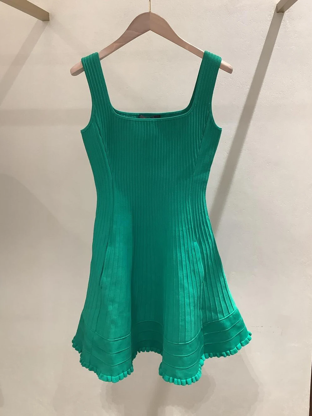 

Green Knitted Summer Dress Women's High Waist A-Line Vest Style No-Sleeve High Quality Sensation French Style Fashion Dress