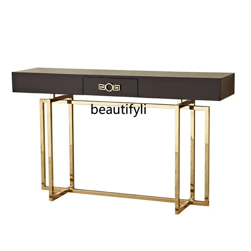 

cc182RR11 Post-Modern Stainless Steel Paint Curio Cabinet a Long Narrow Table American Console Tables with Drawer Light Luxury