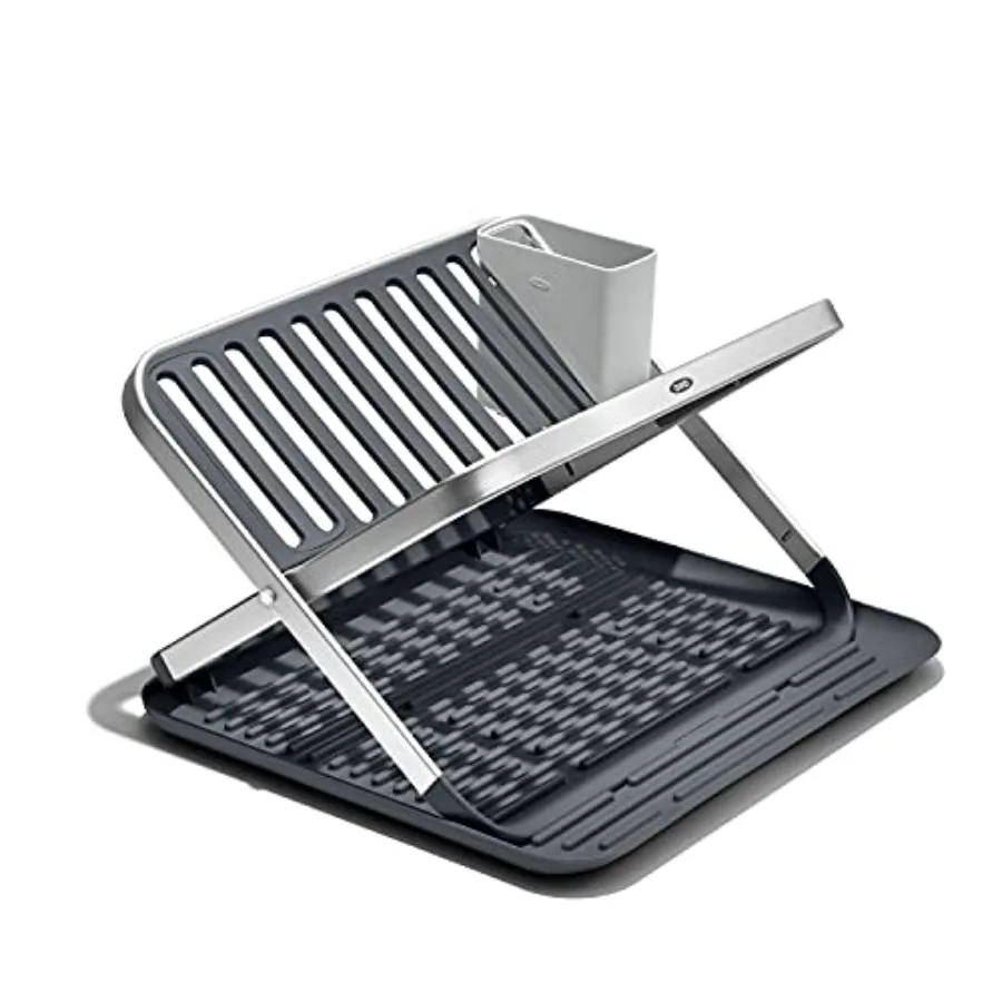 

Good Grips Aluminum Fold Flat Dish Drying Rack 2Tier with Drainboard for Kitchen Counter Collapsible